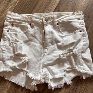 American Eagle Outfitters White Jean Shorts Distressed High-Waisted